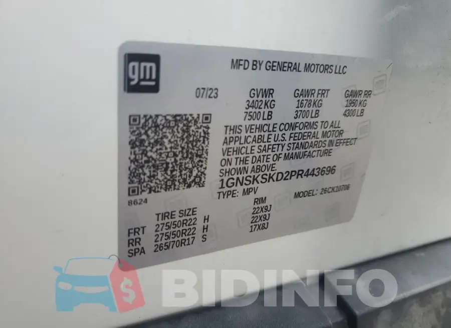 1GNSKSKD2PR443696 Photo# 13