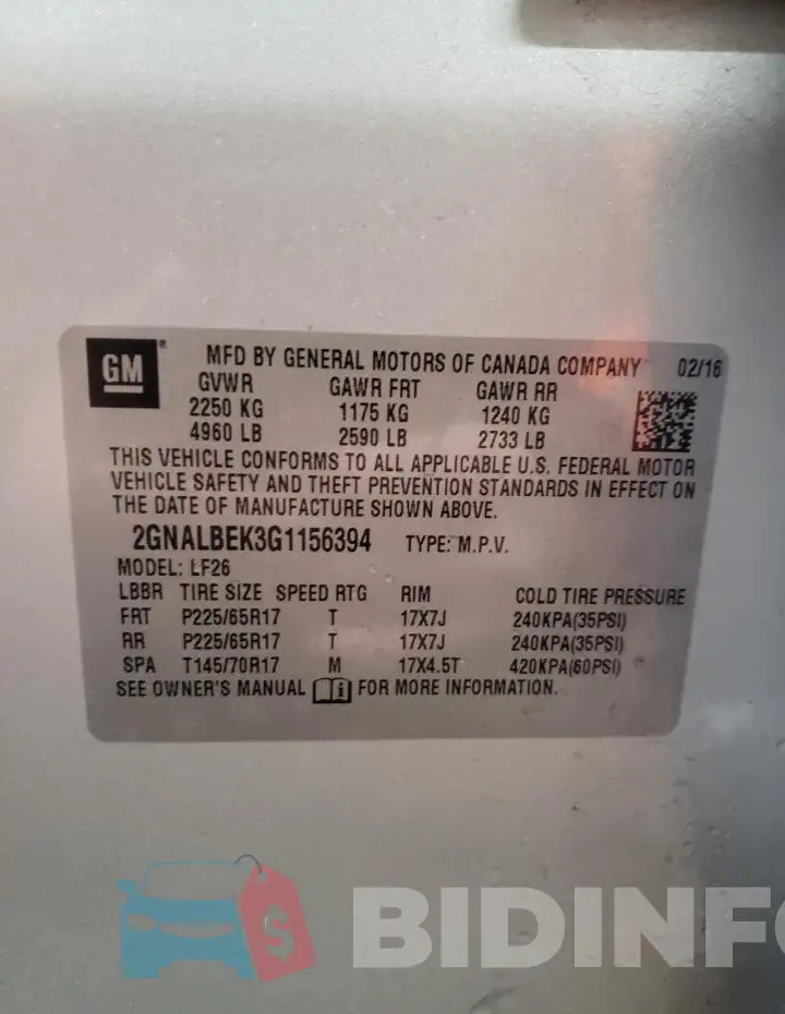 2GNALBEK3G1156394 Photo# 13