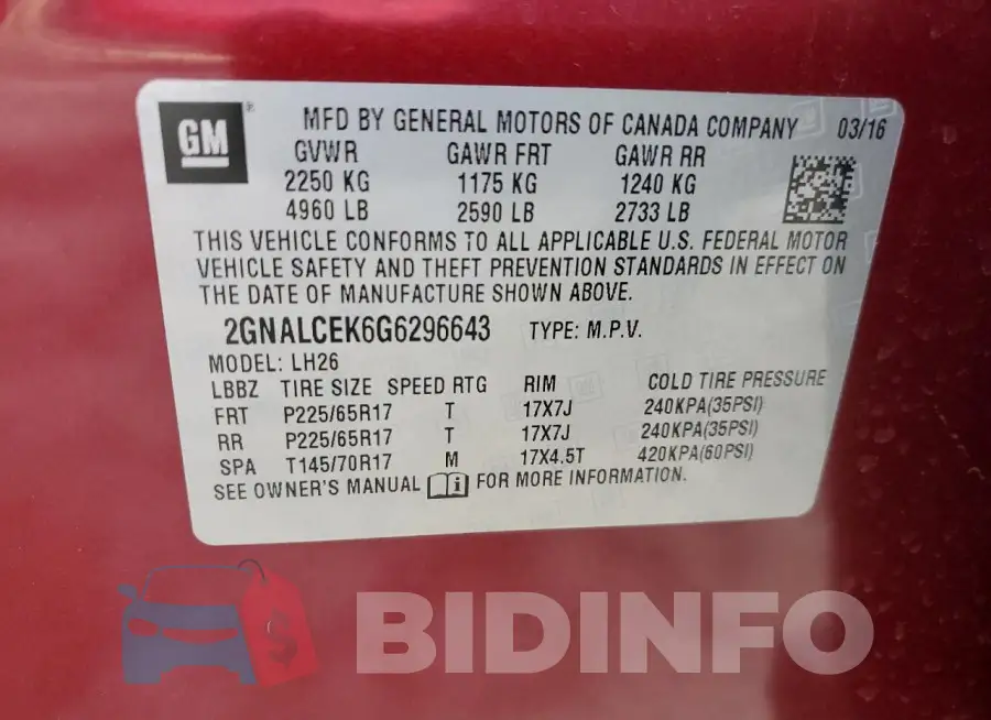 2GNALCEK6G6296643 Photo# 12