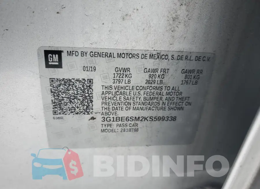 3G1BE6SM2KS599338 Photo# 12