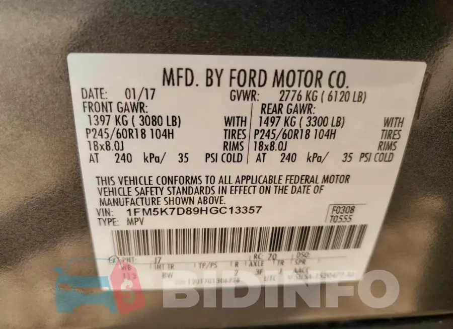 1FM5K7D89HGC13357 Photo# 14