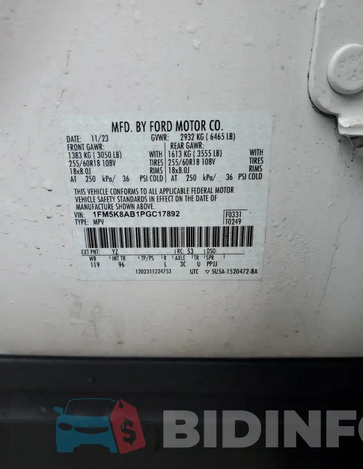 1FM5K8AB1PGC17892 Photo# 14
