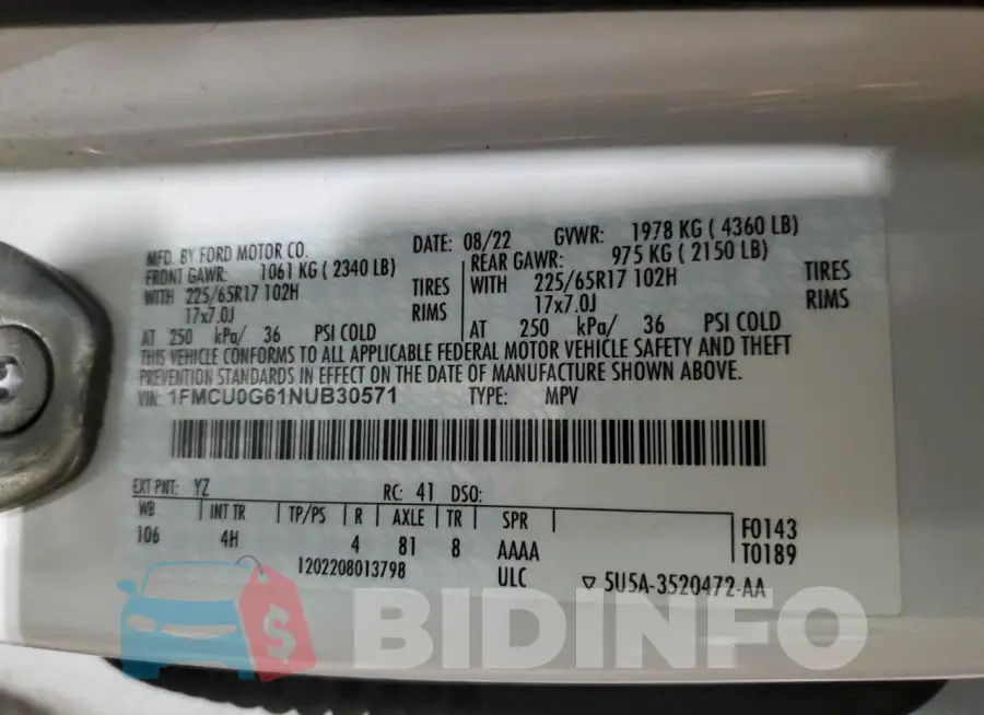 1FMCU0G61NUB30571 Photo# 13