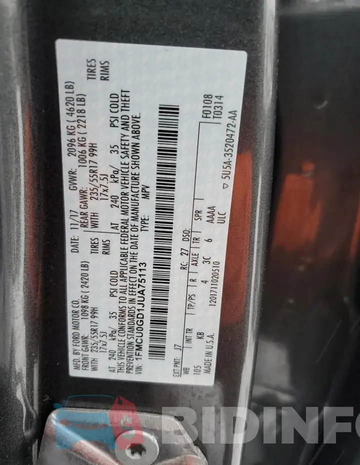 1FMCU0GD1JUA75113 Photo# 13