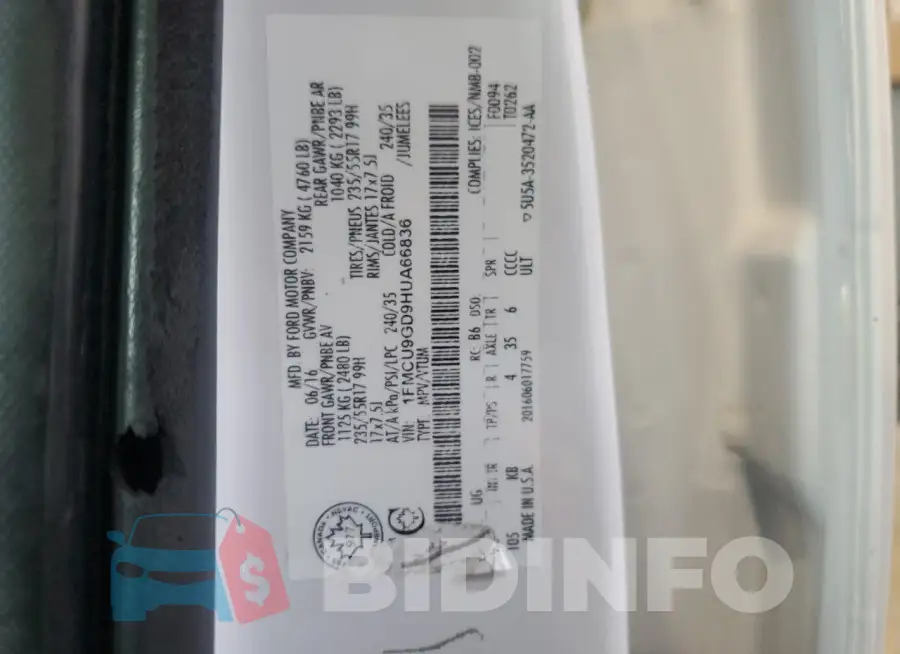 1FMCU9GD9HUA66836 Photo# 13