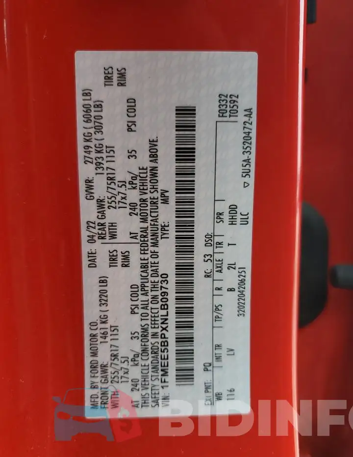 1FMEE5BPXNLB09730 Photo# 12