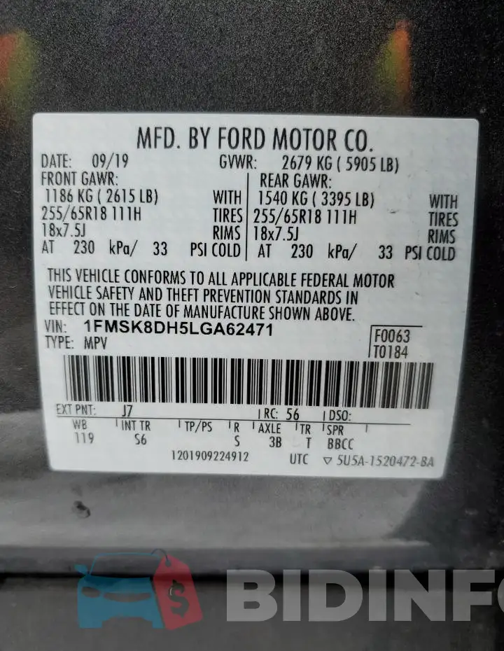1FMSK8DH5LGA62471 Photo# 14