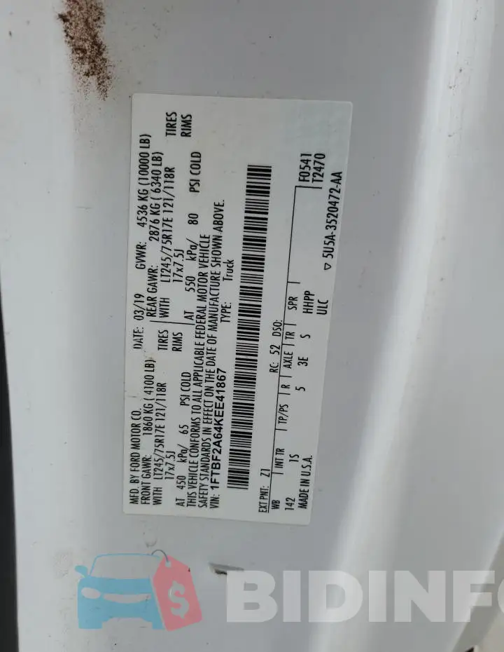 1FTBF2A64KEE41867 Photo# 12