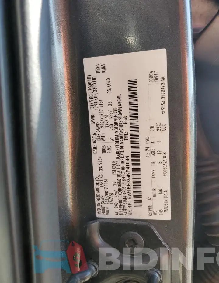 1FTEW1EFXGKF41644 Photo# 12