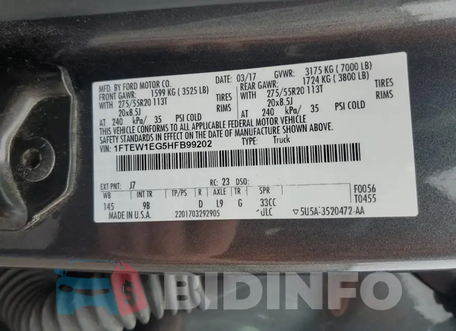 1FTEW1EG5HFB99202 Photo# 12