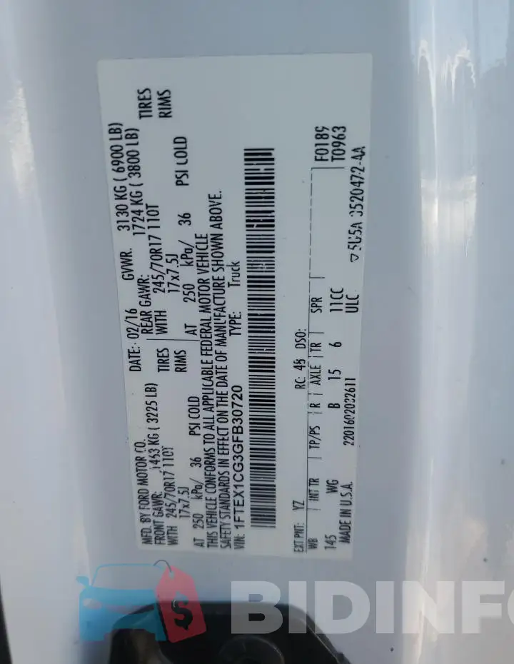 1FTEX1CG3GFB30720 Photo# 12