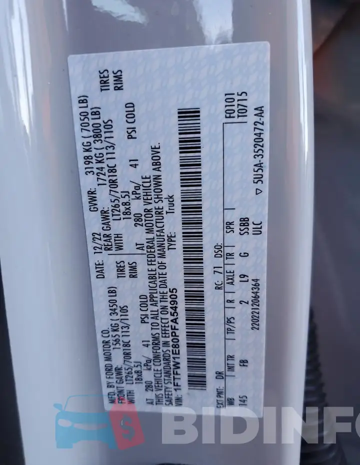 1FTFW1E80PFA54905 Photo# 12