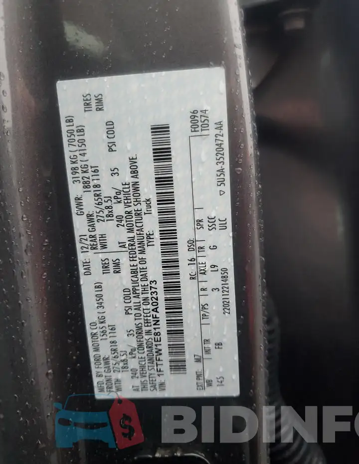 1FTFW1E81NFA02373 Photo# 12