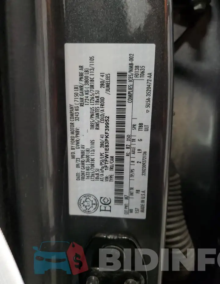 1FTFW1E83PKF39952 Photo# 13