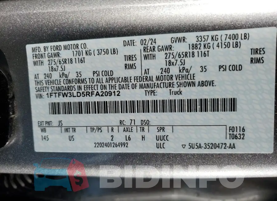 1FTFW3LD5RFA20912 Photo# 14