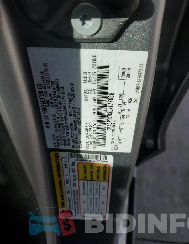 3FA6P0CD3LR177088 Photo# 12