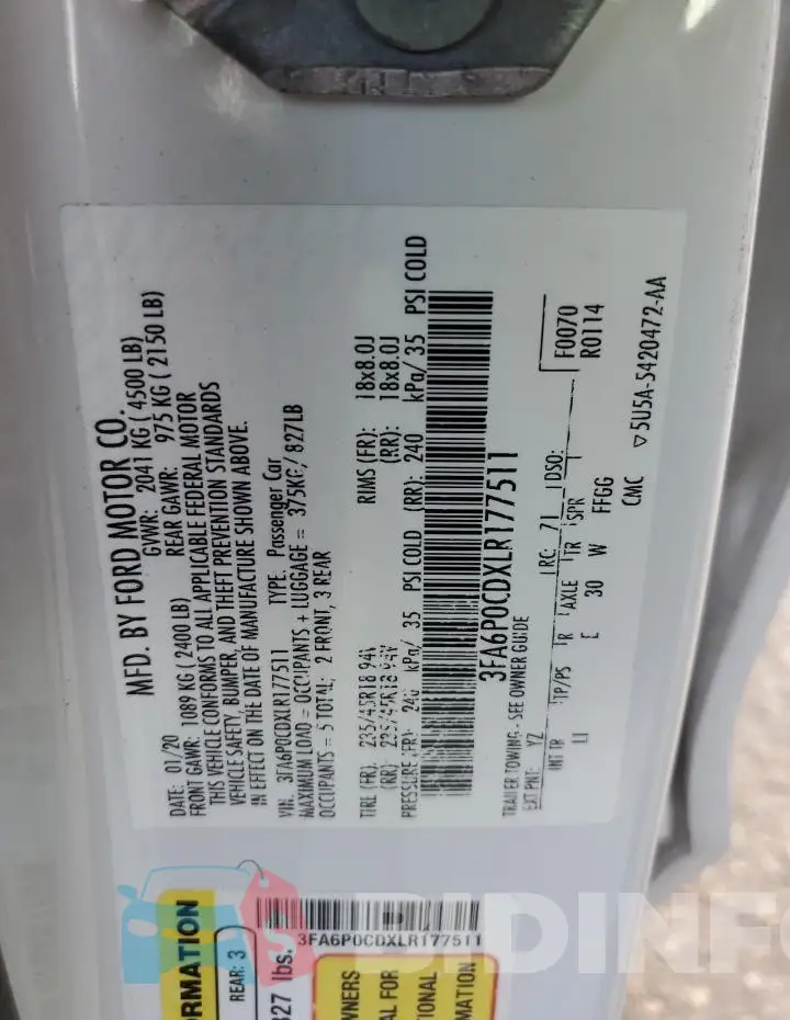 3FA6P0CDXLR177511 Photo# 12