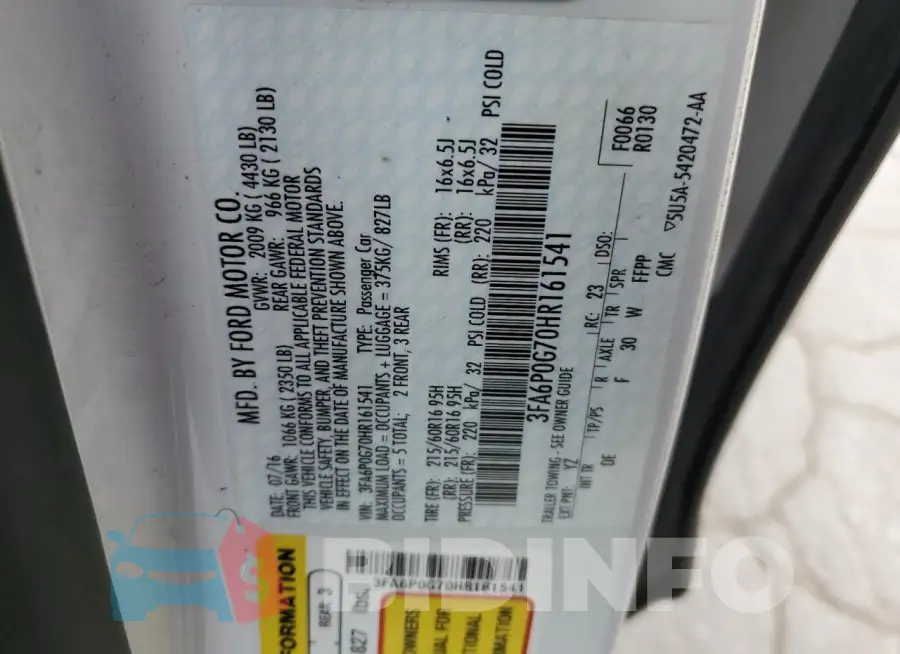 3FA6P0G70HR161541 Photo# 12