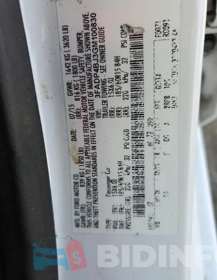 3FADP4BJ3GM100830 Photo# 13