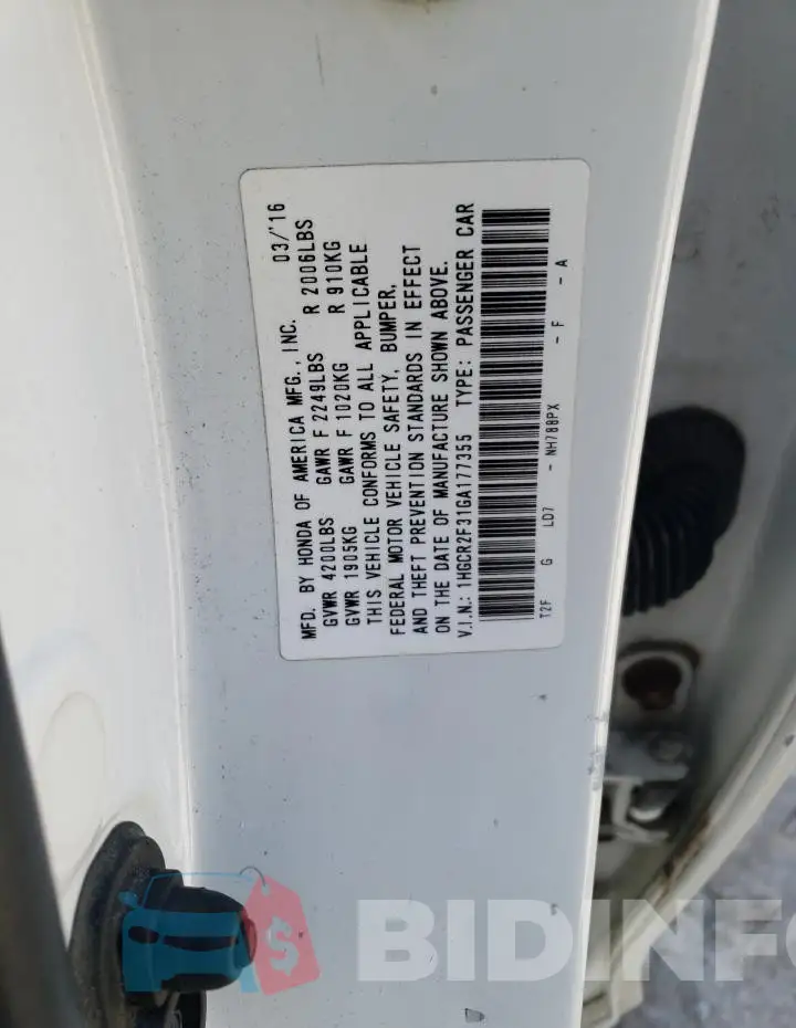 1HGCR2F31GA177355 Photo# 12