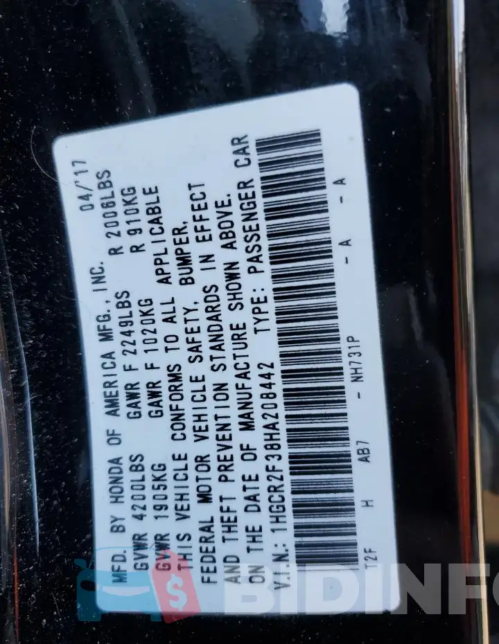 1HGCR2F38HA208442 Photo# 12