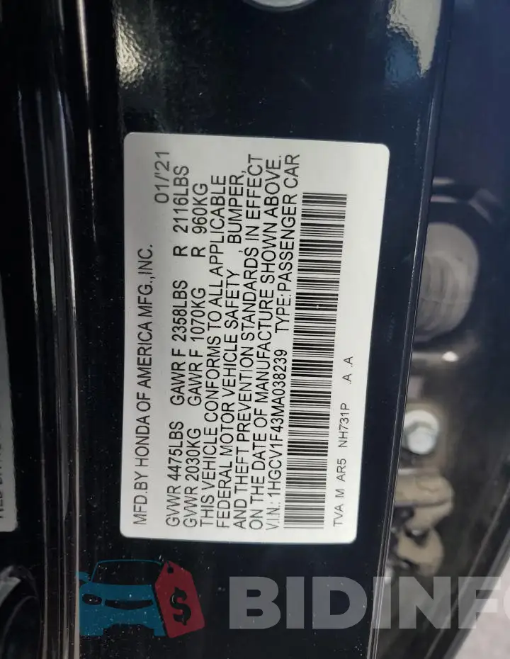 1HGCV1F43MA038239 Photo# 12