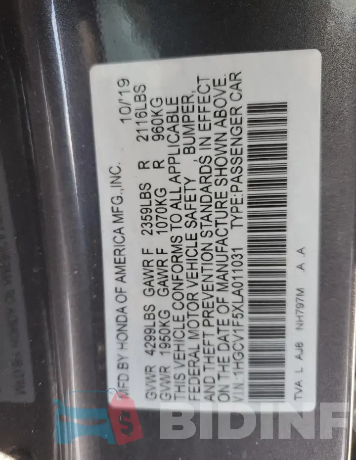 1HGCV1F5XLA011031 Photo# 12