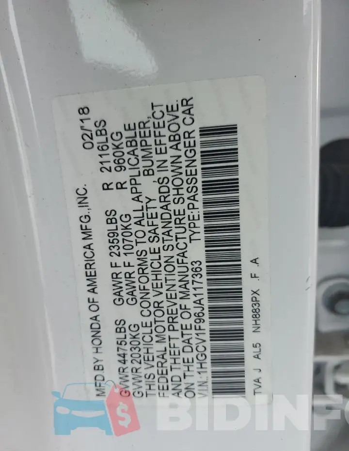 1HGCV1F96JA117363 Photo# 12