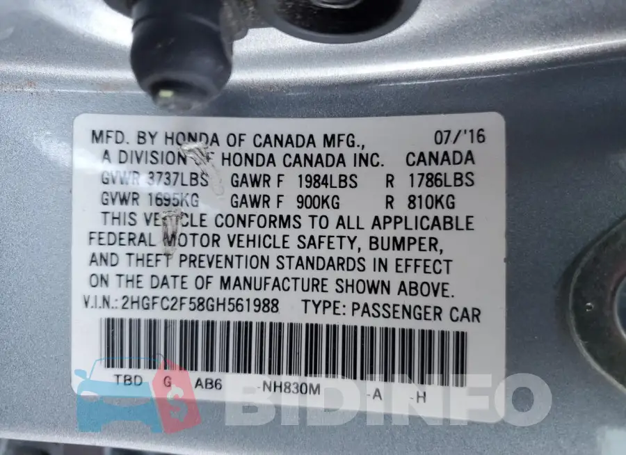 2HGFC2F58GH561988 Photo# 12