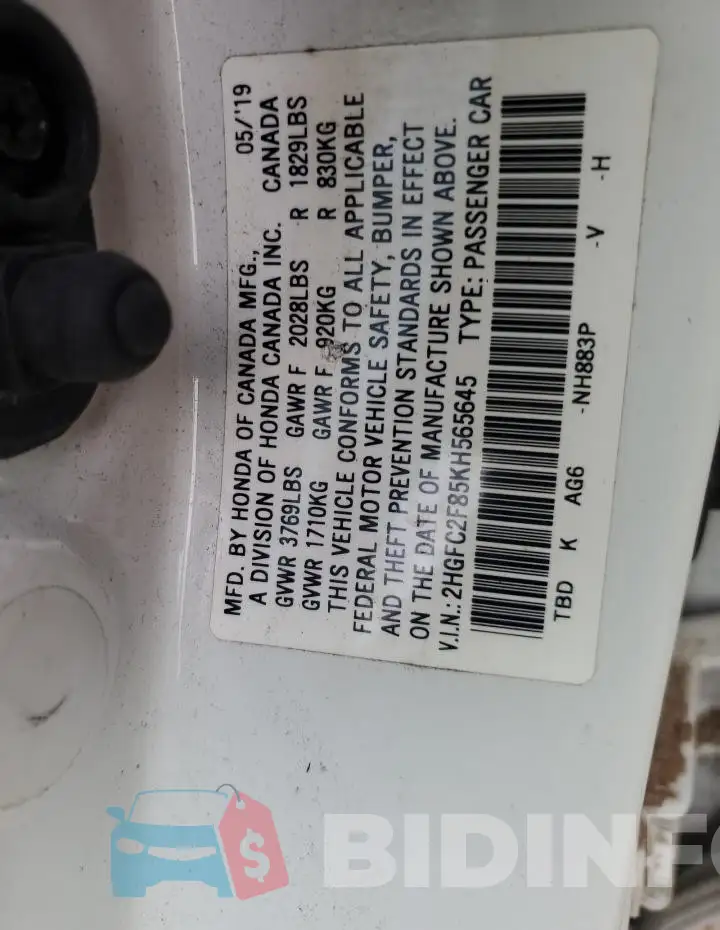2HGFC2F85KH565645 Photo# 12