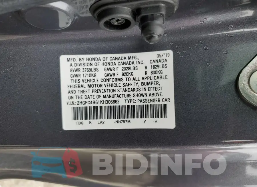 2HGFC4B61KH306862 Photo# 12