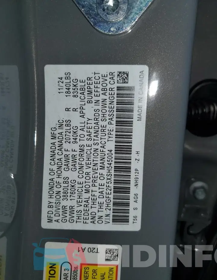 2HGFE2F5XSH545004 Photo# 12