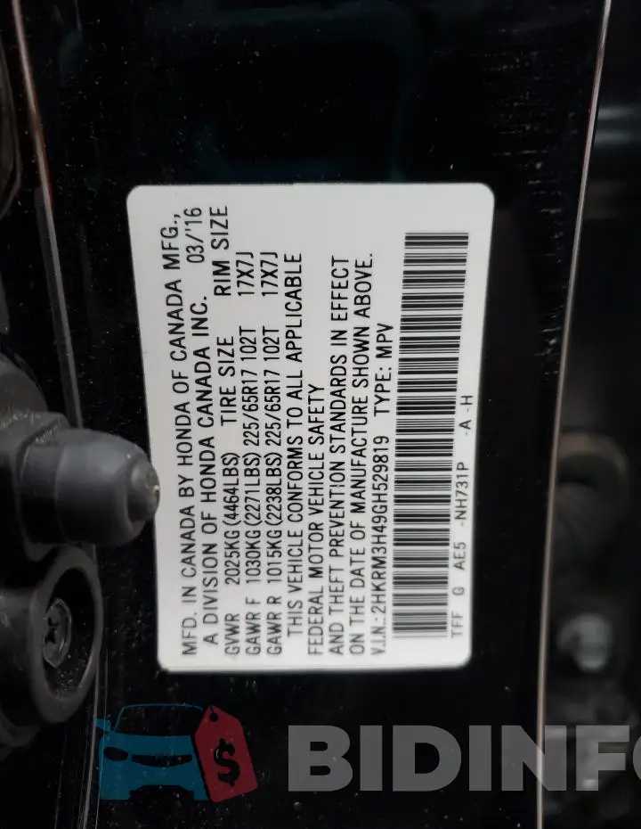 2HKRM3H49GH529819 Photo# 13