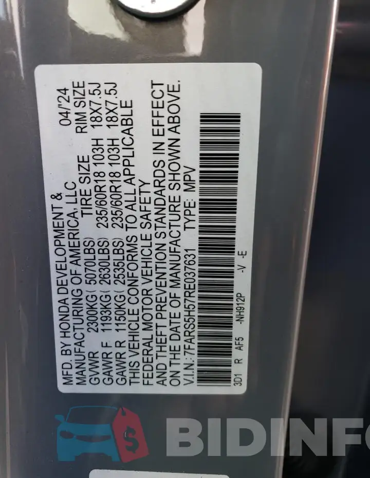 7FARS5H57RE037631 Photo# 13