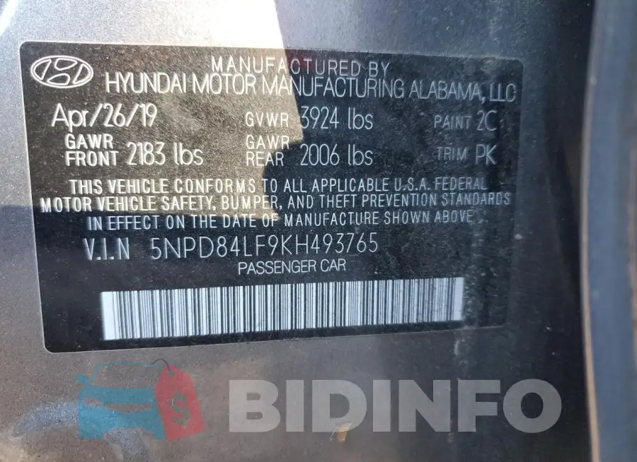 5NPD84LF9KH493765 Photo# 12