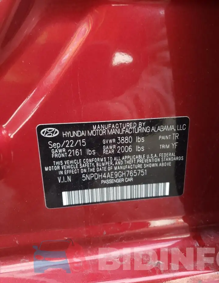 5NPDH4AE9GH765751 Photo# 12