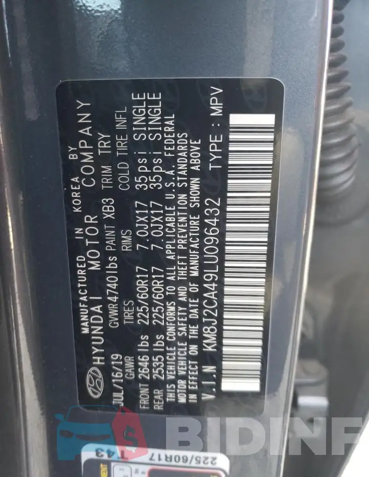KM8J2CA49LU096432 Photo# 13