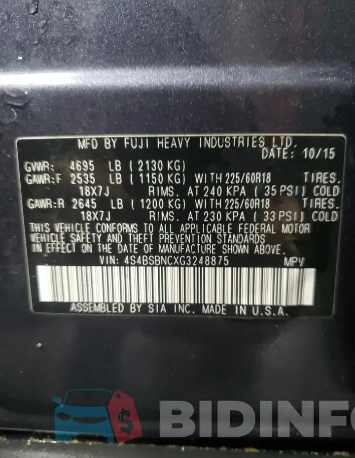 4S4BSBNCXG3248875 Photo# 13