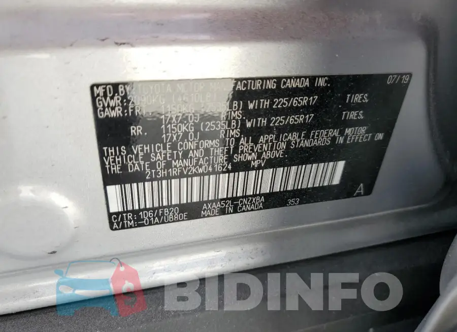 2T3H1RFV2KW041624 Photo# 13