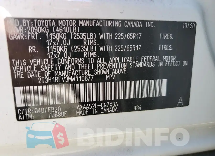2T3H1RFV3MW110677 Photo# 13