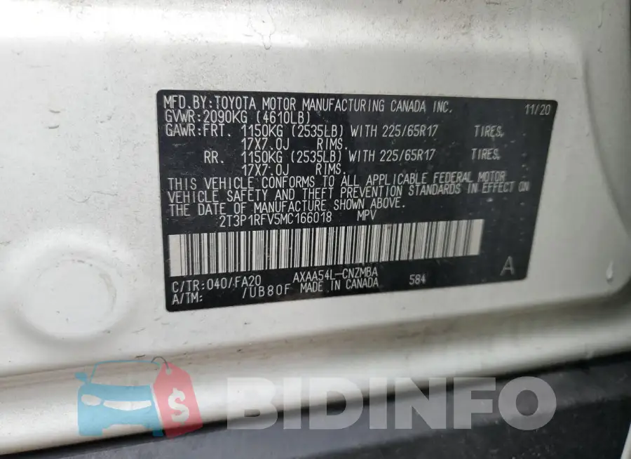 2T3P1RFV5MC166018 Photo# 13