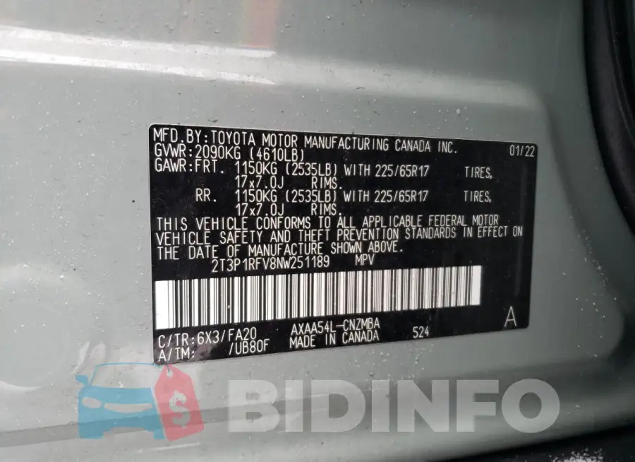 2T3P1RFV8NW251189 Photo# 13