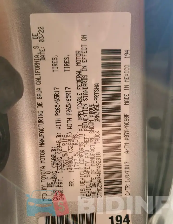 3TMCZ5AN4NM492918 Photo# 12