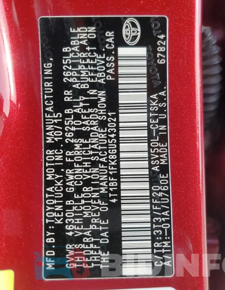 4T1BF1FK8GU543021 Photo# 12