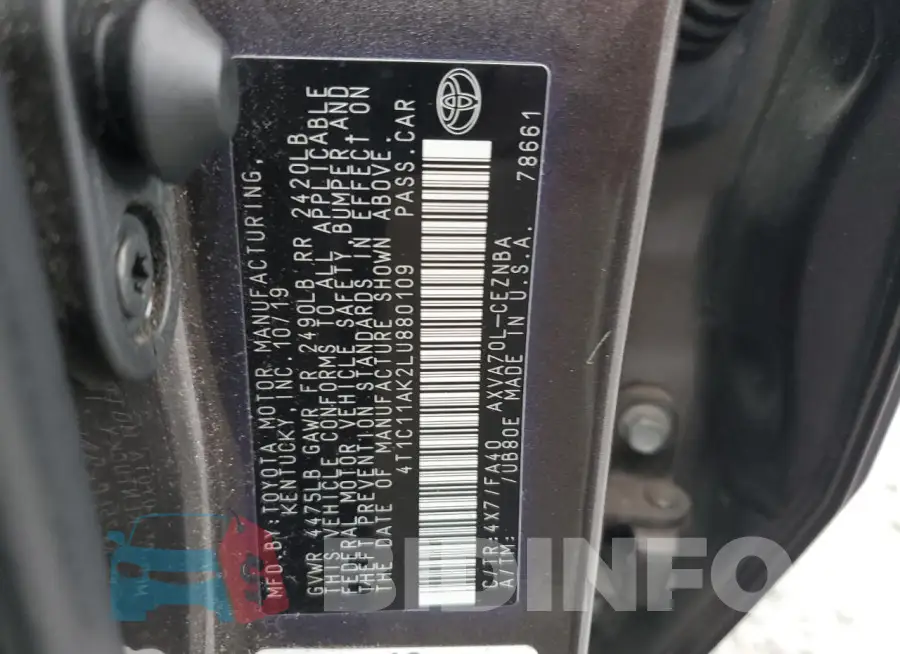 4T1C11AK2LU880109 Photo# 12