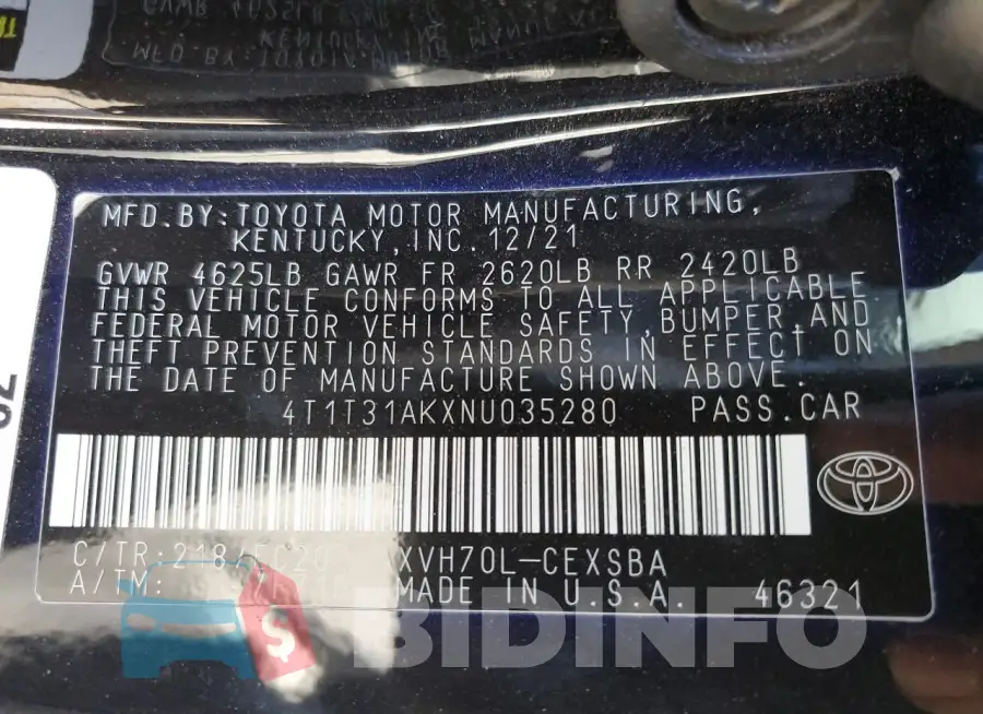 4T1T31AKXNU035280 Photo# 12