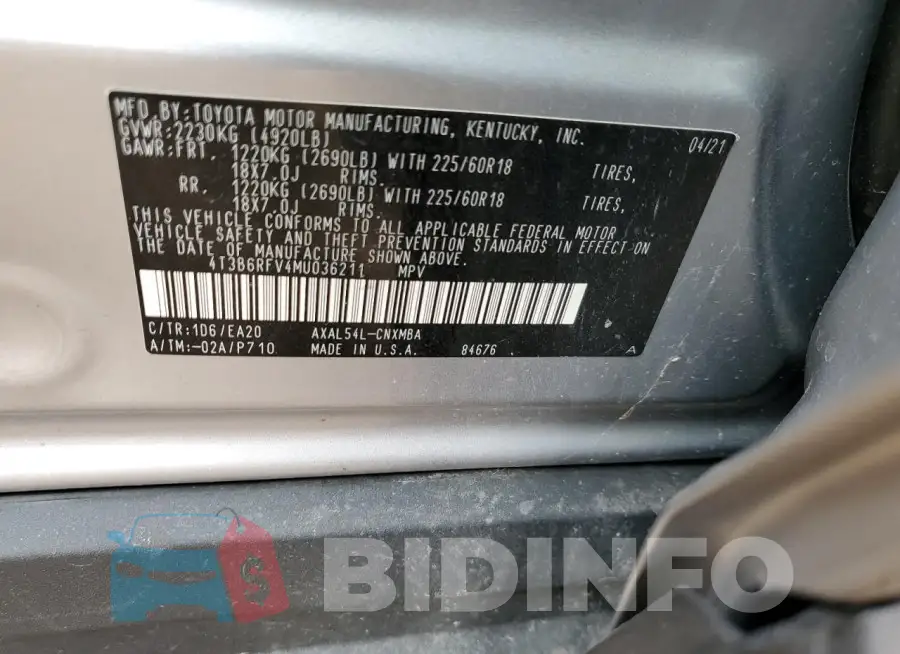 4T3B6RFV4MU036211 Photo# 13