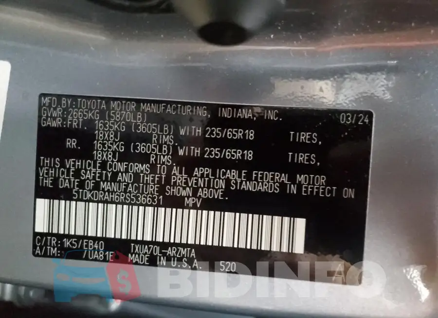 5TDKDRAH6RS536631 Photo# 13