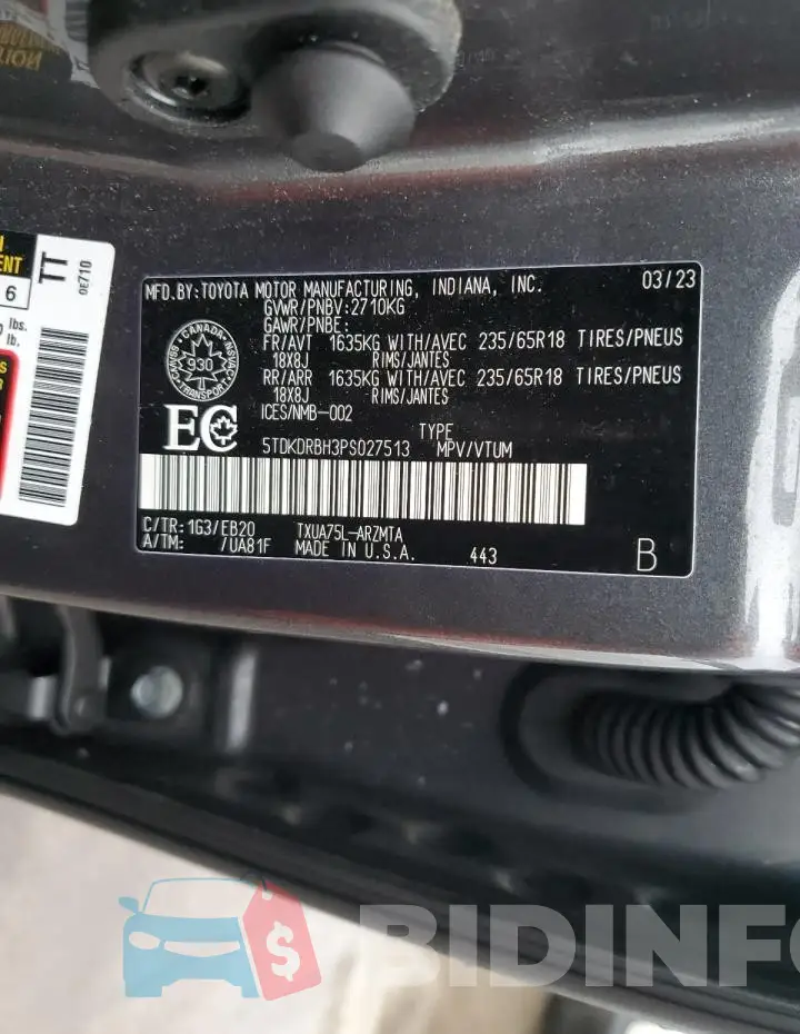 5TDKDRBH3PS027513 Photo# 14