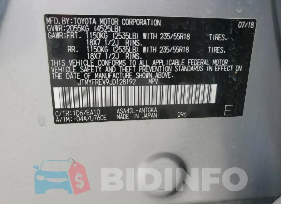 JTMYFREV9JD128192 Photo# 14